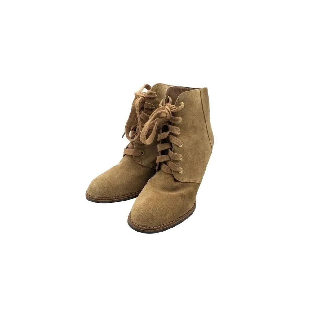 Kate Spade Women's Saundra Suede Wedge Ankle Boots‎ Shoes Size 9.5 Beige